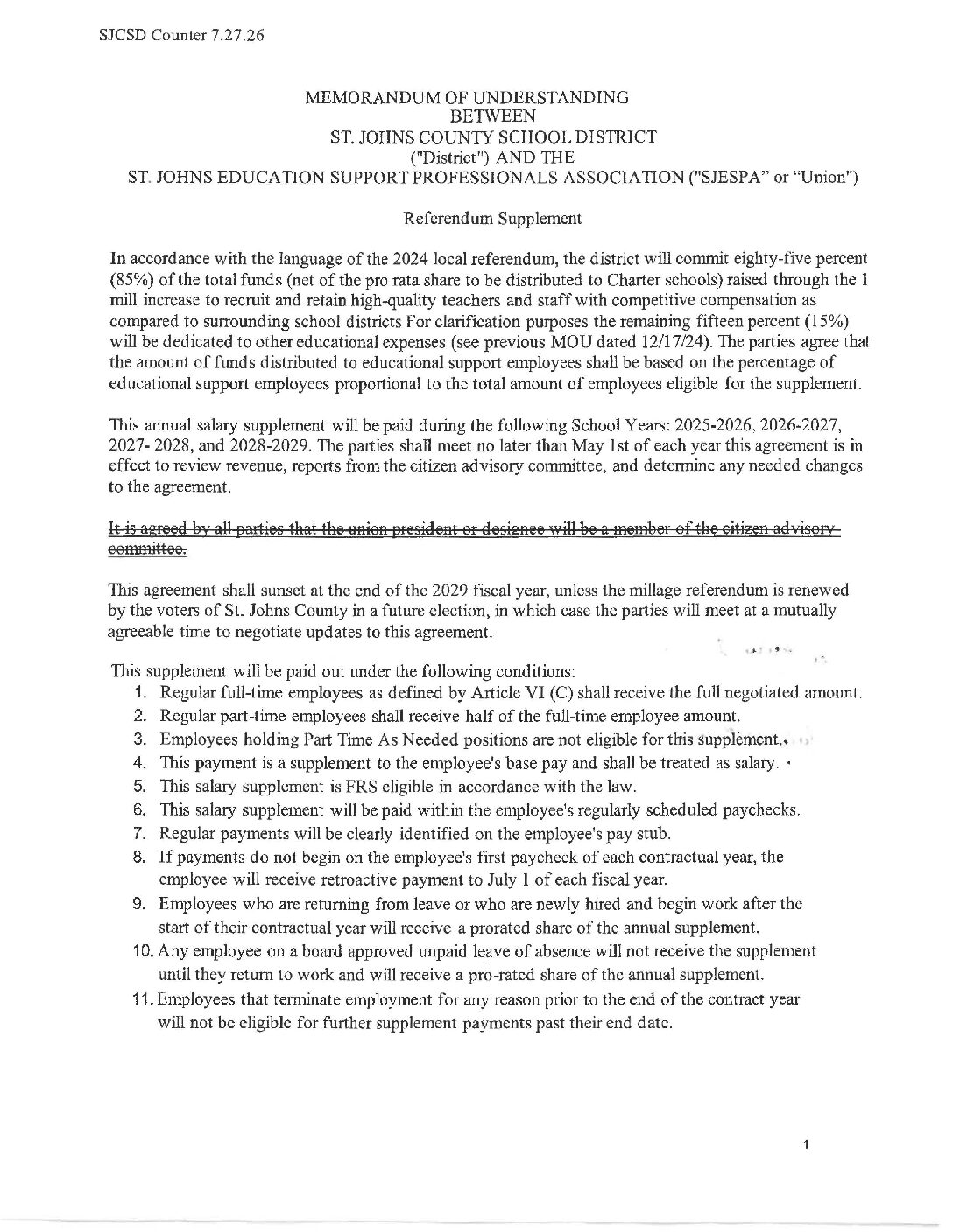 SJESPA Contract Ratification Document