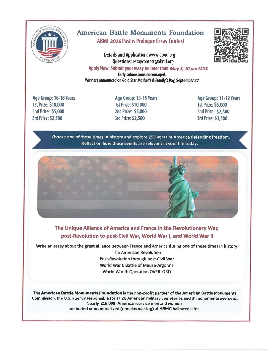 ABMF 2026 Past is Prologue Essay Contest Flyer