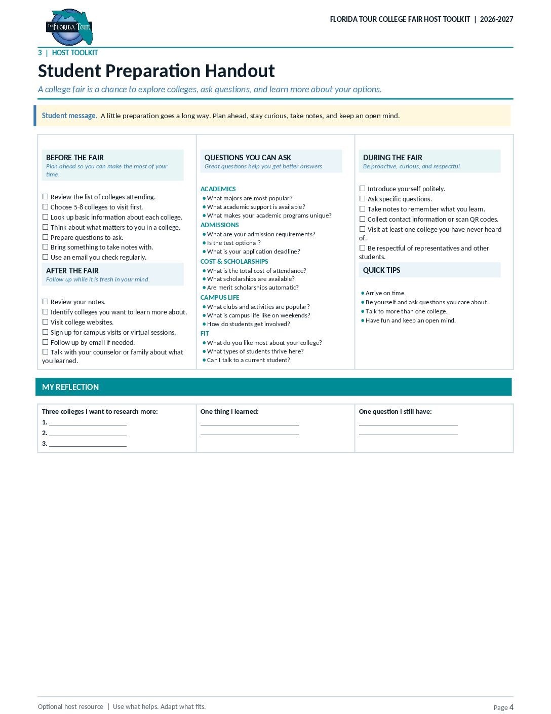 College and Career Night Student Preparation Handout