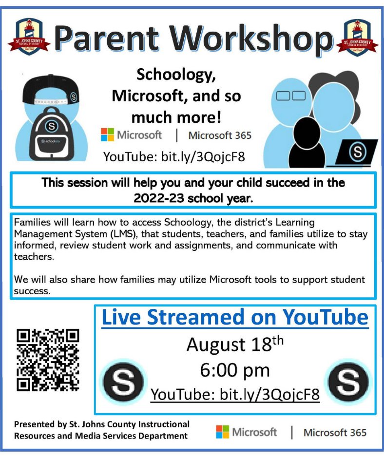 Parent Workshop on Schoology, Microsoft 365, & More on August 18 @ 6 p.m.