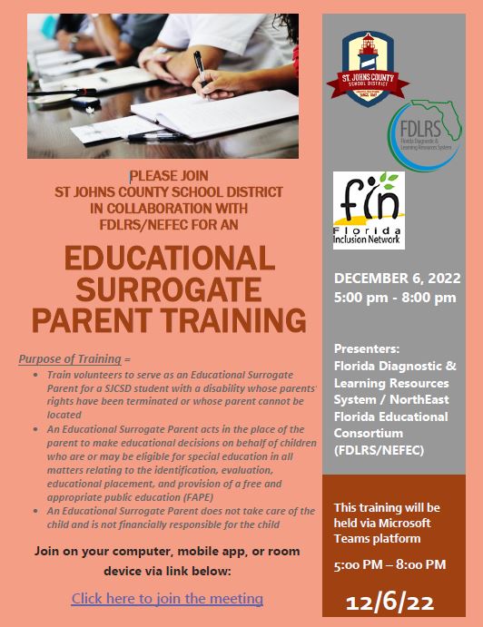 Educational Surrogate Parent Training on Dec. 6