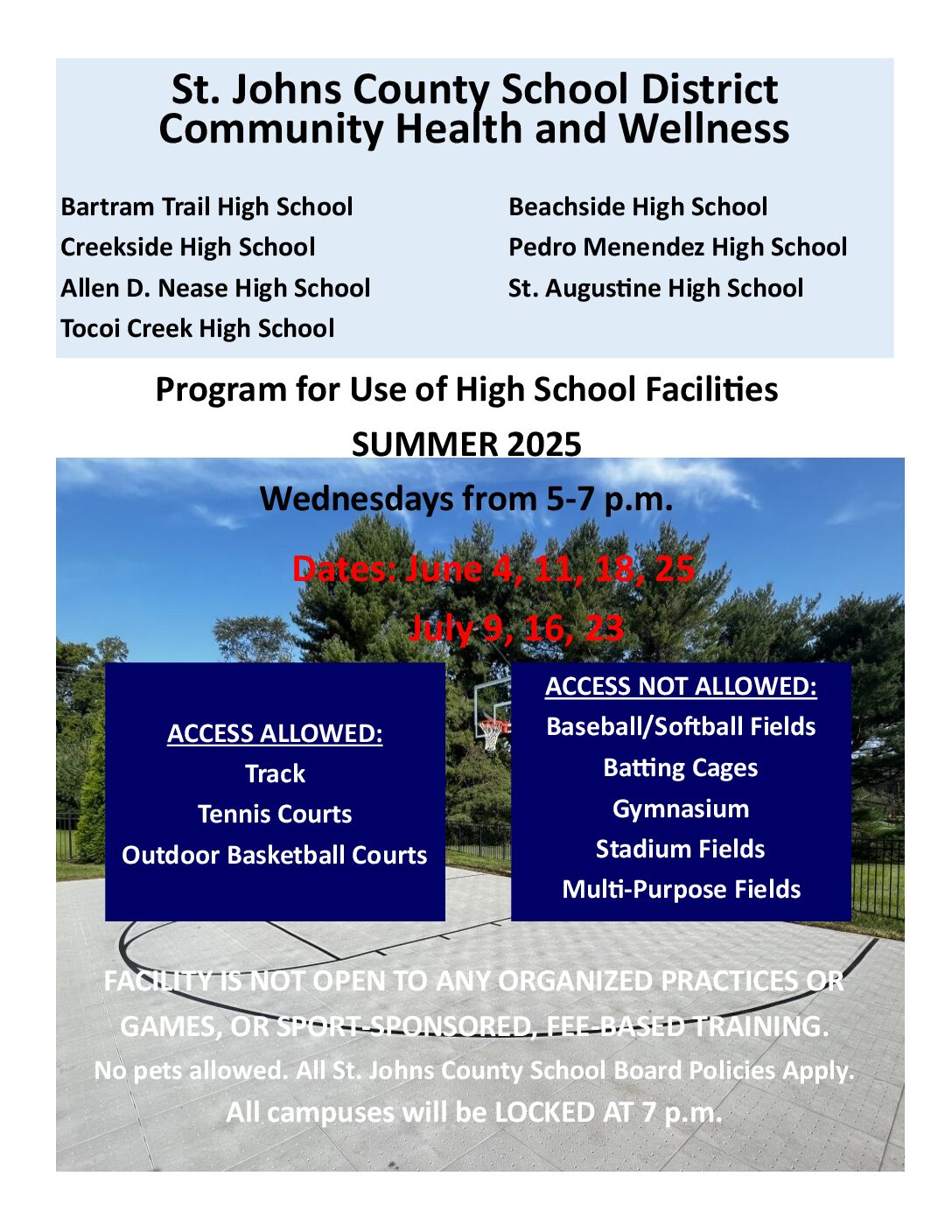 Summer 2025 High School Facility Use Flyer