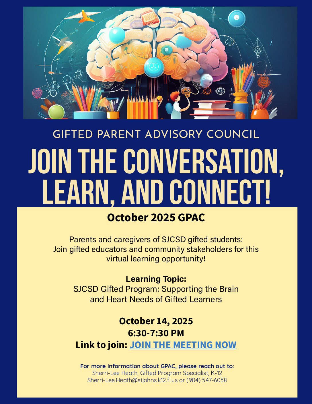 Gifted Parent Advisory Virtual Discussion “Supporting the Brain and Heart Needs of Gifted Learners” on October 14