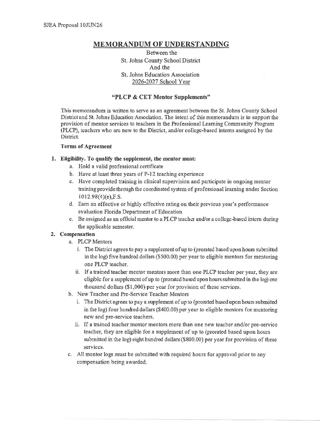 SJEA Contract Ratification Document